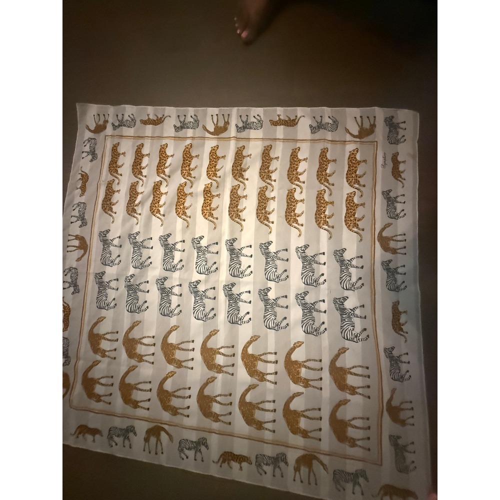 Symphony Vintage Safari Animal Print Square Scarf Zebra Leopard Giraffe Tan 34in
